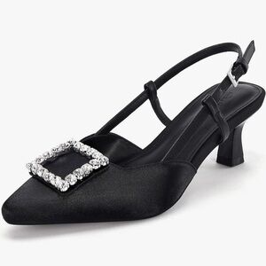Chic Black Slingback Heels with Sparkling Buckle